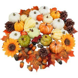 60 Pcs Assorted Small Artificial Pumpkins and Gourds Fall Harvest Decoration Set